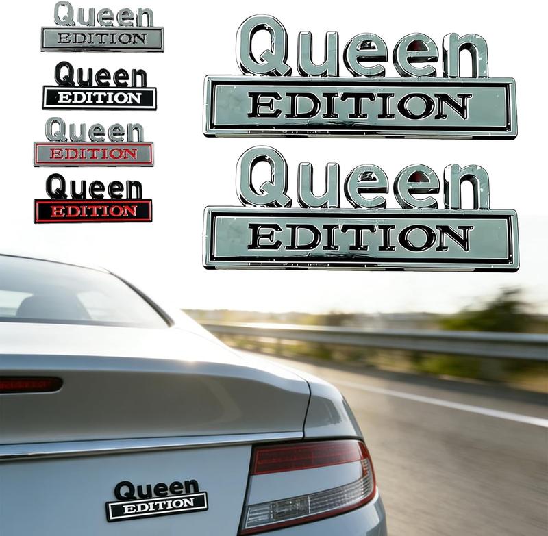 Queen Edition 3D Emblem Sticker, Badge Durable Metal Construction Funny Decals for Car Truck SUV Motorcycle Universal Fit Easy Peel and Stick Installation(Black White,Queen)