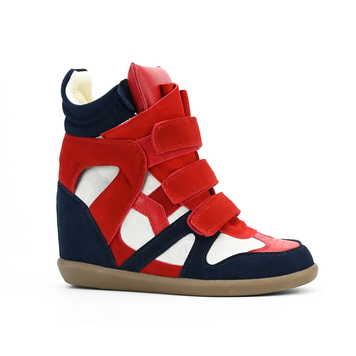 Hidden Wedge Sneakers for Women High Top Fashion Sneaker Suede High Heel Platform Tennis Triple Strappy Band Casual Vintage Dressy Comfy Campus Retro Sneaker 7cm