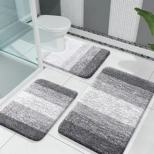 3 Piece Plush Shaggy Bathroom Rugs Set, Soft Absorbent Microfiber Bath Mats & U-Shaped Contour Toilet Rug, Machine Wash Dry, Grey Bath Mat Set for Bathroom (30"x20"+24"x16"+24"x20")