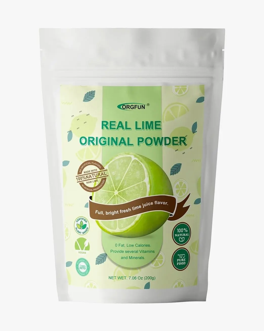 ORGFUN Original Lime Powder, Whole Lime Juice Freeze Dried Powder, Great for Cocktails, Drinks, Smoothies, and Cooking 7.06 Oz