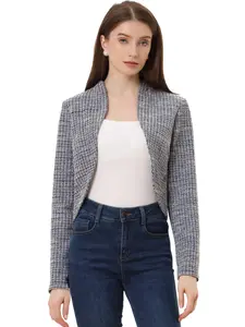 INSPIRE CHIC Crop Bolero Shrug Women's Vintage Open Front Office Long Sleeve Plaid Tweed Cardigan