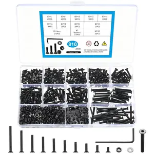 810 count M3 Metric Screw Assortment, Flat  Machine Screw Assortment Kit, Countersunk Hex Socket Cap Screws Set with Washers, Countersunk  and Nuts Set with Wrench(Black)