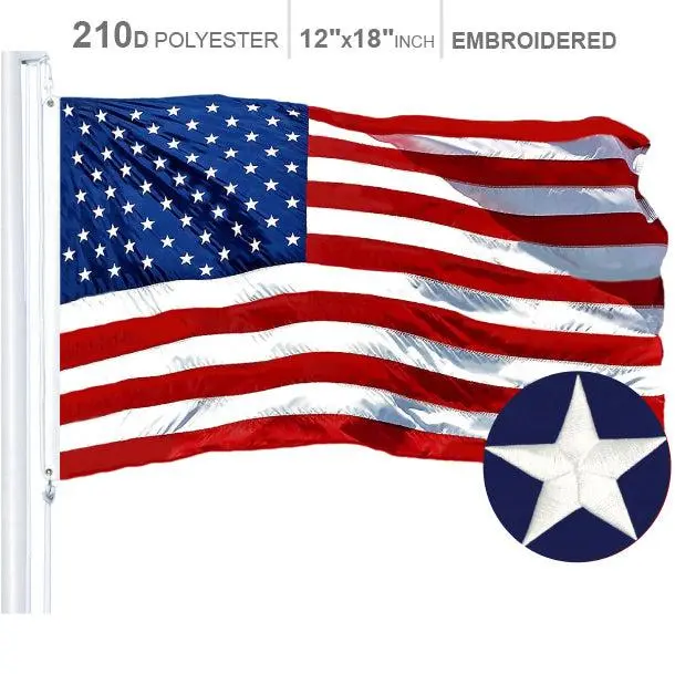 American Flag 210D Embroidered Polyester 12x18 Inch American Flag 210D Embroidered Polyester 12x18 Inch