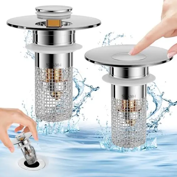 Multipurpose Drain Hair CatcherPortable Shower Drain Hair Stopper with rubberLeakproof Ring, Universal Drain Cover Hair Filteifor Sink Bathtub Shower,Stainless Steel MetalPop Up Sink Stopper, Anti-clogging filter, HomeAccessories Showerhead Holder