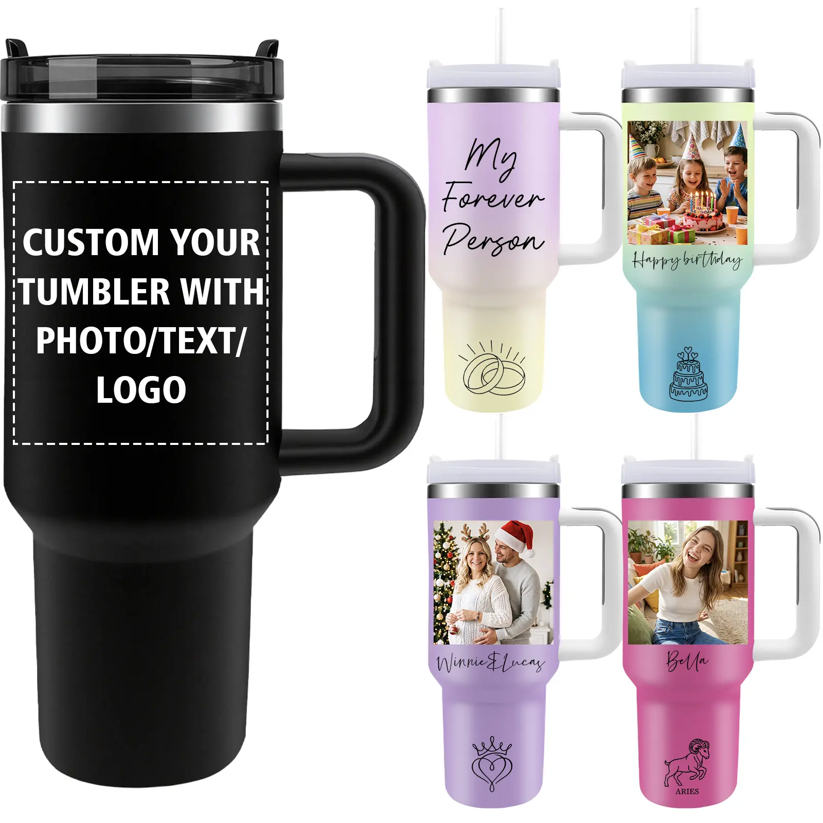 Personalized Custom Tumbler 30oz/40oz, Stainless Steel Vacuum Insulated Travel Mug with Lid and Straw, Custom Photo Coffee Cup Gift for Women and Men