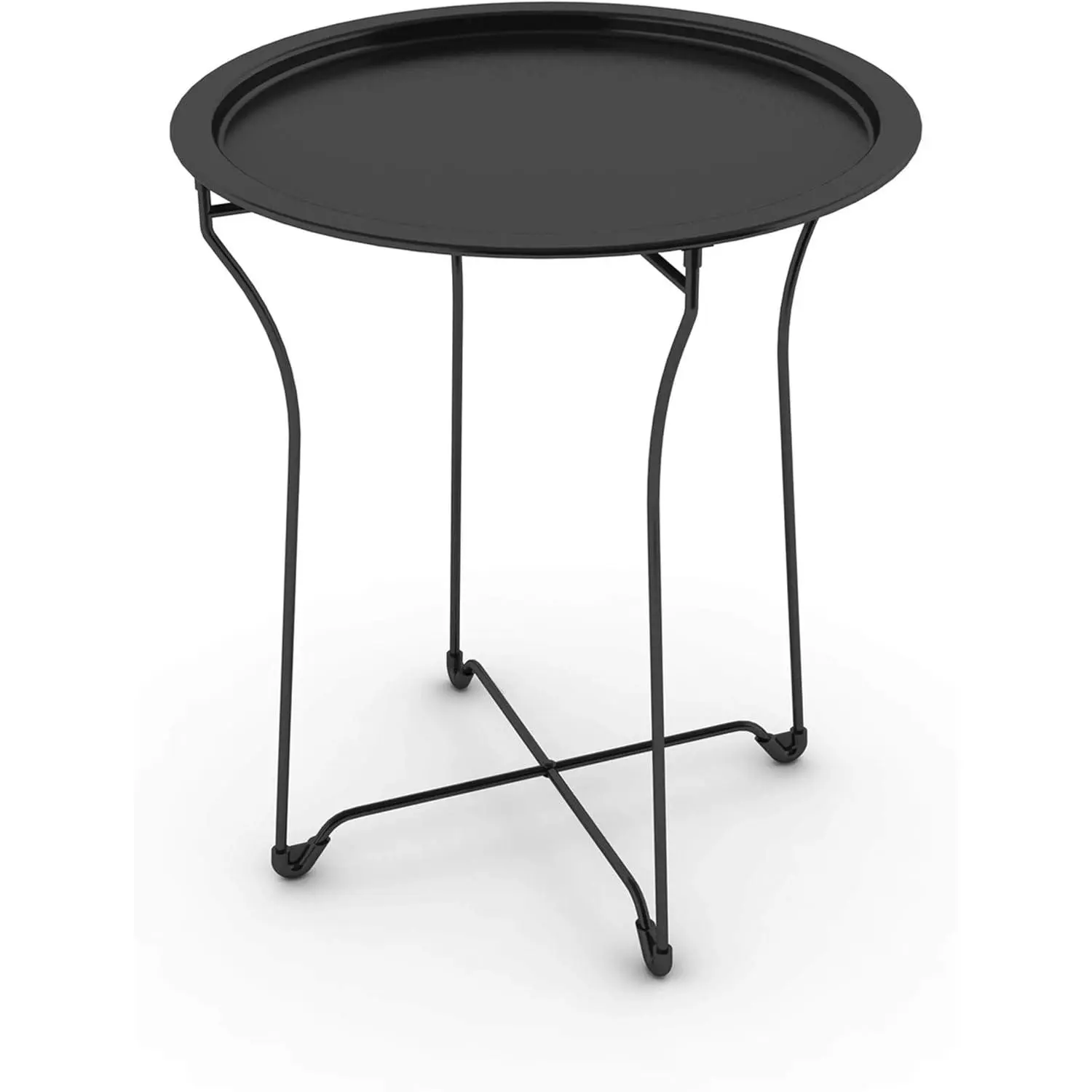 Modern Wear-Resistant Powder Coated Atlantic Metal Side Table - Foldable Tray Table, Sturdy Steel Construction, Durable, Black (PN), Outdoor Garden Furniture