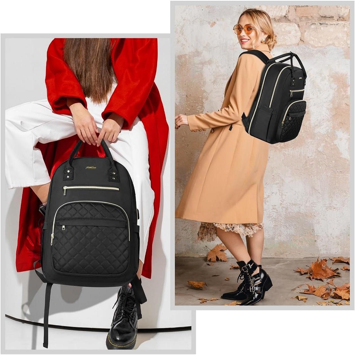 YAMTION TSA Friendly Laptop Backpack for Women | 15.6 Inch Water Resistant Work Backpack with USB Port & Luggage Strap  Quilted Fashion Laptop Backpack for Women