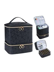 Double-Layer Nail Polish Storage Bag Holds Up to 30 Bottles, High-Quality PU Material, Essential for Beauty Studios & Salons