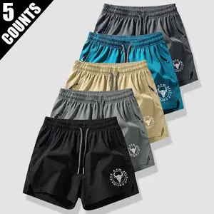 Men's 5-Piece Loose Casual Polyester Shorts Set - Lightweight, Durable, Quick-Drying, Zippered Pockets for Security, Technical, Patterned, Adjust-Fit, Elastic, Pullstring, Suitable for Fitness, Daily Wear, Technical Men's Shorts, Patterned Men's Shorts