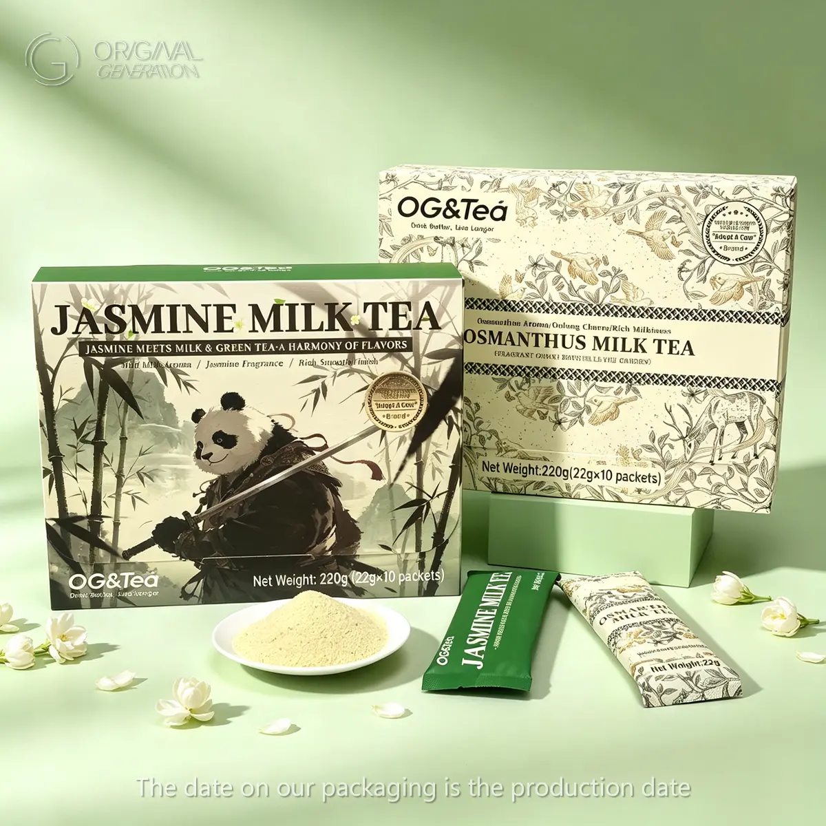 BOGO Jasmine/Osmanthus Milk Tea With Forest Cup 2 Cartons220g×2,(22g×10packs)×2, With Milk Powder From New Zealand Green Tea Powder