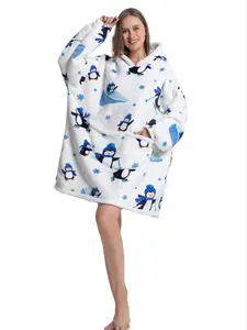 1pc Wearable Blanket Hoodie, Blanket Hoodie Plush Soft Warm Sherpa Fleece Hoodie Blanket, Comfy Sweatshirt with Big Pocket for Women & Men Adults, Flannel Fleece Blanket