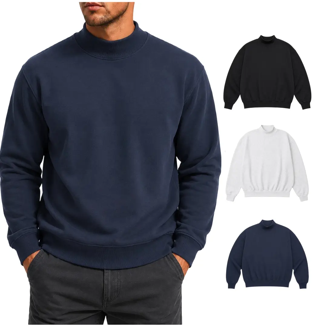 Gihuo Cotton Blend Mock Neck Sweatshirt, Fleece Lined Loose Fit Pullover Top, Unisex Vintage Streetwear Long Sleeve Crewneck Shirt for Fall Winter