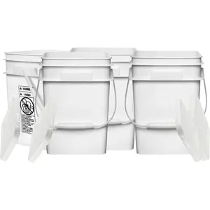 4 Gallon Square Food Grade Bucket Pail with Lid (Pack of 4) Made in USA containers