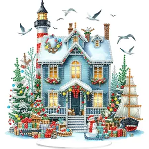 Xmas Scene DIY 2D Flat Acrylic Diamond Painting Desktop Ornaments Kit with Special Shaped Brighten Rhinestones 5D DIY Diamond Art Tabletop Decorations Single Side 24*22cm for Adults Christmas Ornament