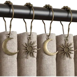 12 Pcs Sun Moon Celestial Shower Curtain Hooks Boho Theme Bathroom Decor Mystic Fantasy Goth Curtain Hooks Rings Vintage Bathroom Decoration(Bronze)