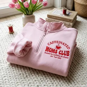 Caffeinated Moms Club Quarter Zip Sweatshirt, Funny Mom Life Embroidered Pullover, Coffee Mom Sweatshirt, Mother's Day Gift