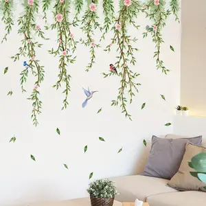 Leaf Vine Flower Bird Pattern Wall Sticker, 2 Sheets/set Self Adhesive Wall Decal, Decorative Sticker for Home Living Room Bedroom, Ornaments, Floral Pattern Sticker