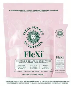 FleXi By Vital Source Nutrition – Creatine & Collagen Powder Sticks – 2-In-1 Support For Joint Health, Lean Muscle, Skin Elasticity & Energy – Easy-Mix Single Serve Packets – No Bloat, Gluten-Free - Strip Pack - Hawaiian Pineapple Punch Flavor (20 Count)