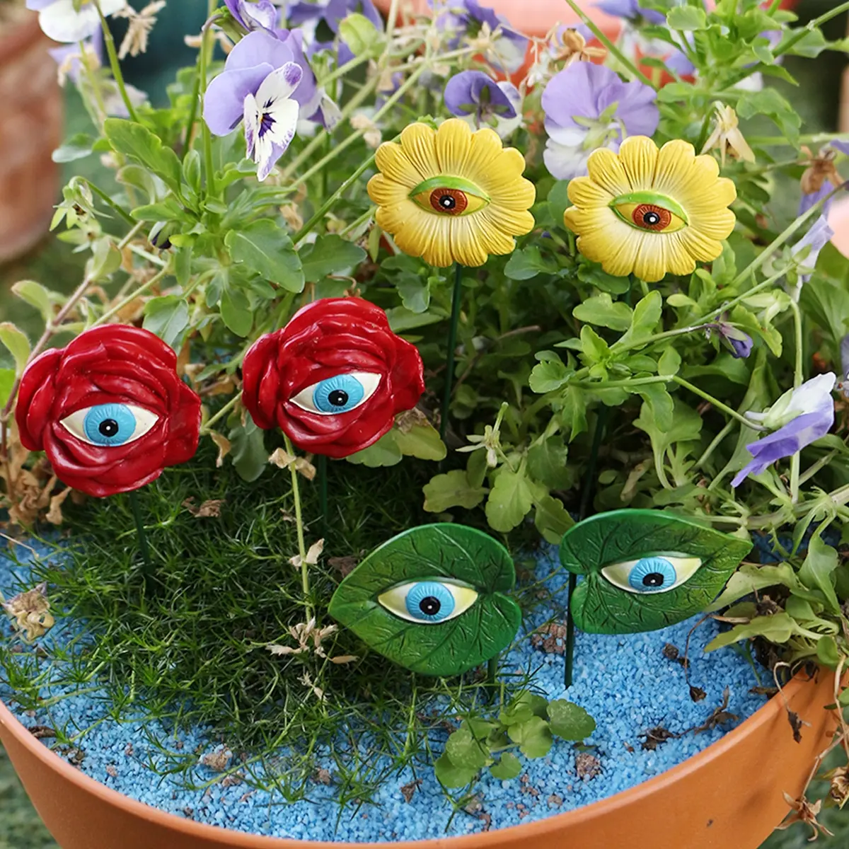 6-Piece Resin Flower Pot Decor Set, Vibrant Plant Eye Design, Contemporary Halloween Garden Decoration, Garden Sculptures Statues, Garden Accessories, Home & Outdoor Use