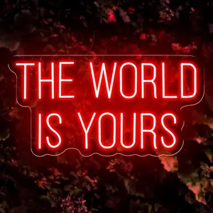 THE WORLD IS YOURS Neon Letter Lamp for Indoor Décor, USB Powered Adjustable Brightness Mood Light for Parties & Weddings, USB powered