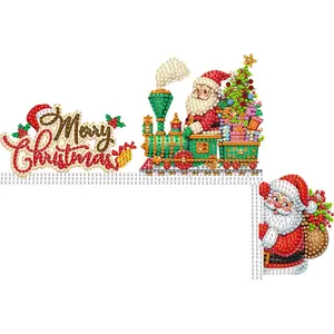 Wooden Christmas Theme DIY Diamond Handmade Top Door Frame Corner Sign Mosaic Rhinestone Drawing Door Corner Frame Decor for Party Ornament