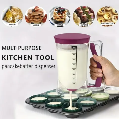 1pc Non-Stick Batter Dispenser with Measuring Label – Easy Pouring, Sturdy & Easy to Clean, Food Safe – Perfect Baking Tool for Cupcakes, Pancakes, Waffles, Muffins & More, with White Cupcake Liners 100 Count