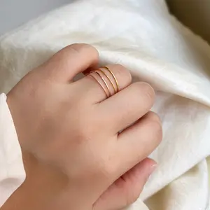 Dainty Minimal Rose Gold Ring, Thin Stackable Titanium Steel Ring