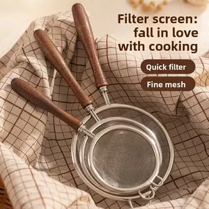 2 Pack Fine Mesh Strainer Set for Kitchen Stainless Steel Tea Strainer Coffee Filter & Flour Sifter with Wooden Handle Quick Filter Fine Mesh outdoorfun