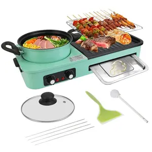Smokeless Non-Stick 3 In 1 Electric Hot Pot Grill Combo 1600W for Family Gathering-5349