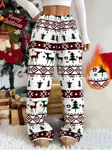 Women's Christmas Party Pajamas Long Pants Home Wear Fall Winter Comfortable Soft Warm Sleepwear, Ladies' Cozy Nightwear