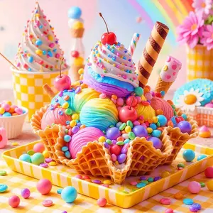 5D DIY Full Drill Round Diamond Painting - Diamond Painting Kit Ice Cream. Mosaic Canvas DIY Wall Art, Home Wall Decoration.