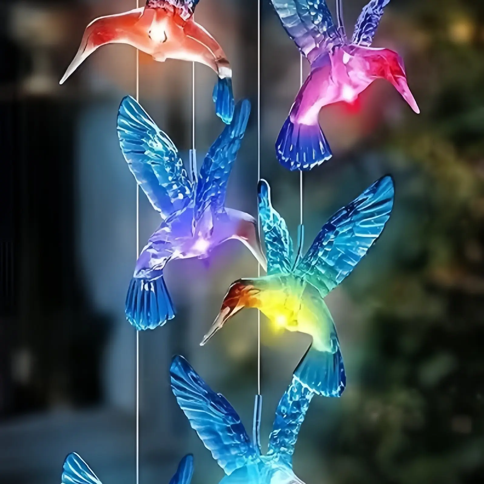 Outdoor Solar Hummingbird Wind Chime Light, Waterproof Auto-Color Changing LED, Perfect Gift for Family Friends, Decorative for Porch Patio Garden, Solar Wind Chimes for Outside