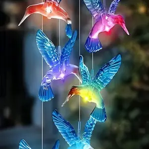 Outdoor Solar Hummingbird Wind Chime, Waterproof Auto-Color Changing LED, Perfect Gift for Family Friends, Decorative for Porch Patio Garden