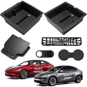 Tesla Model Y Juniper Center Console Organizer 6 PCS Silicone 2025 2026 New Tesla Model Y Juniper & Model 3 Highland Accessories Silent Hidden Storage Box with Rear Air Vent Protector