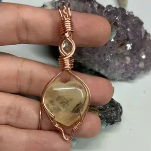 Heart Crystal Pendant, pure copper or silver tone, handmade, freebie cord necklace included