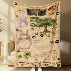 Totoro Forest Blanket, Studio Ghibli Inspired Illustration, Cute Hand-Drawn Cartoon Fun and Soft Blankets, Perfect for Home Bedroom Bed Sofa Picnic Travel and Office Use Ideal for Christmas and Holiday Gifts.