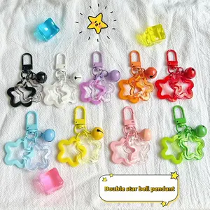 2pcs  Acrylic hollow five-pointed star ins pendant, bell pendant, keychain accessories, wireless earphone cover accessories