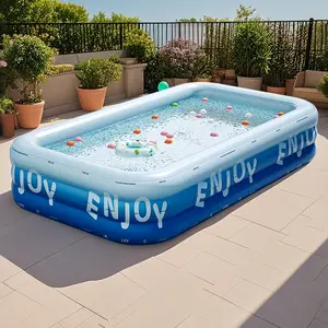 Large Inflatable Kiddie Swimming Pool, 3-Layer Thick Indoor Outdoor Rectangular Pool, Foldable Summer Pool for Backyard Garden, Perfect for Parties and Camping
