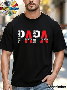 Men's PAPA The for Man The Myth The Legend The Hero Graphic T-Shirt, 100% Cotton, Proud Papa Quote Tee, Father's Day Gift, Birthday Present for Dad Papa Husband, Bold Stylish Text Design, Soft Breathable Fabric, Great for Daily Wear, Family BBQ