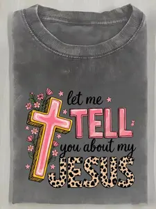 Leopard Print Jesus Quote Washed Cotton Statement Shirt