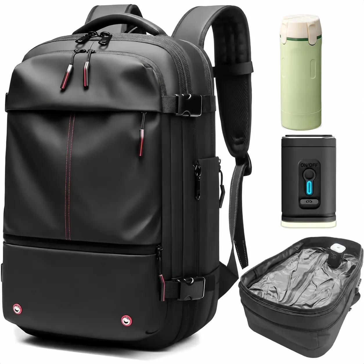 Tidy Flow 60L Expandable  Travel Backpack, Vacuum Seal Compression  with Electric Air Pump, TSA Lock, Airtight TPU Zipper, Space-Saving Luggage for Travel & Camping move bag carry-on suitcase