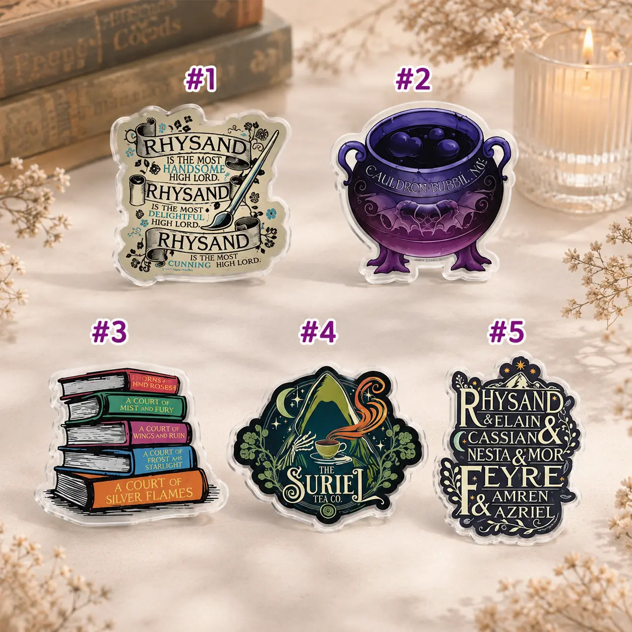 Fantasy Book Lover Phone Grip, Dark Fae High Lord Cauldron Book Stack and Mountain Magnetic Phone Holder Stand, Romantasy Reader Gift