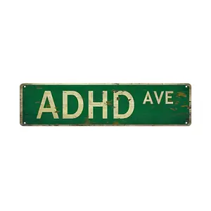 Funny Metal Sign ADHD AVE Vintage Tin Sign, Street Sign, Wall Art for Bar, Cafe, and Garage Wall Decor, Home Decor, Waterproof, Easy-hanging family wall decor funny wall