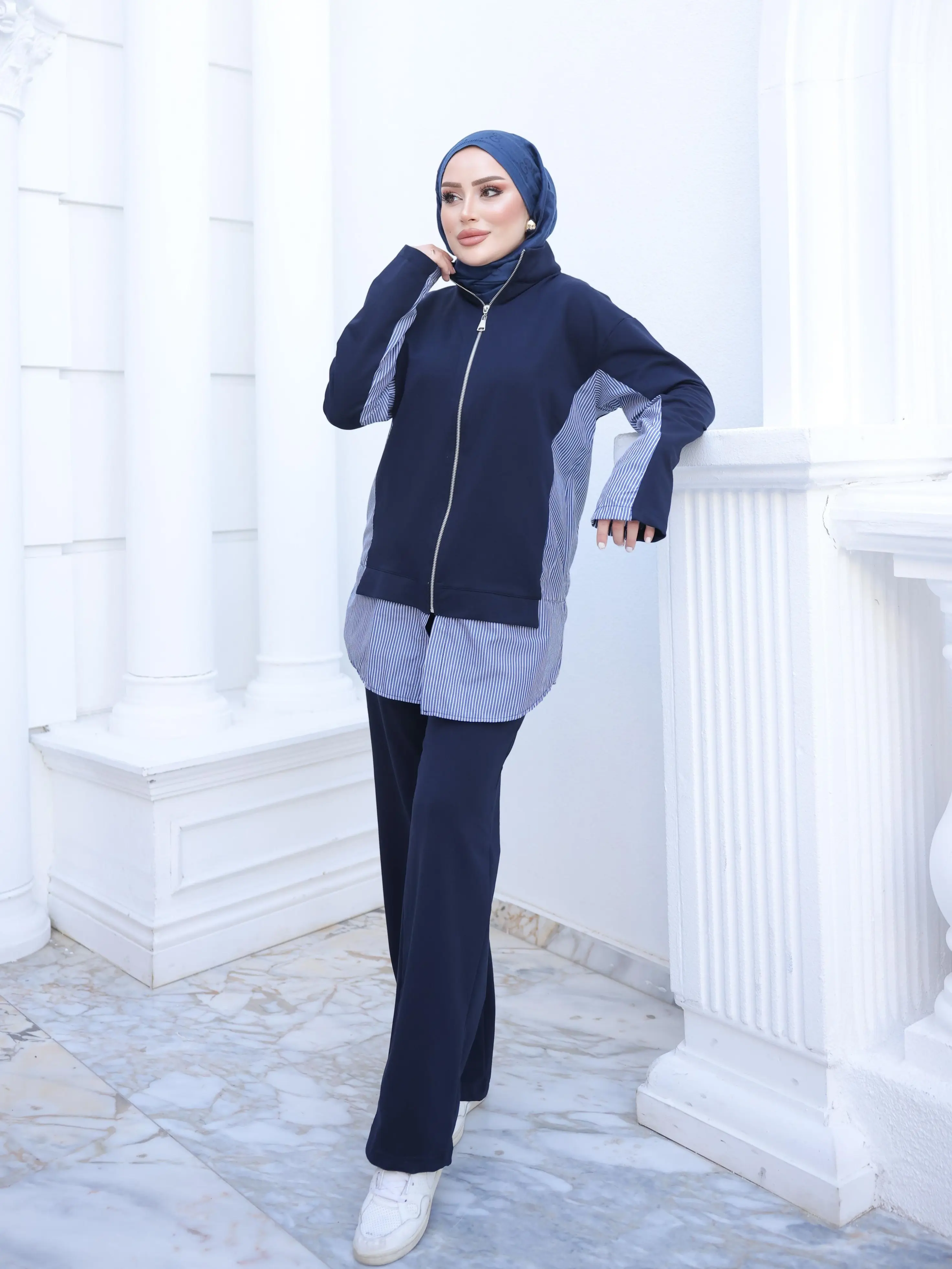 Women’s Sporty Knitted Cotton Training Set – طقم رياضية من القطن، تصميم واسع ومريح للارتداء اليومي
