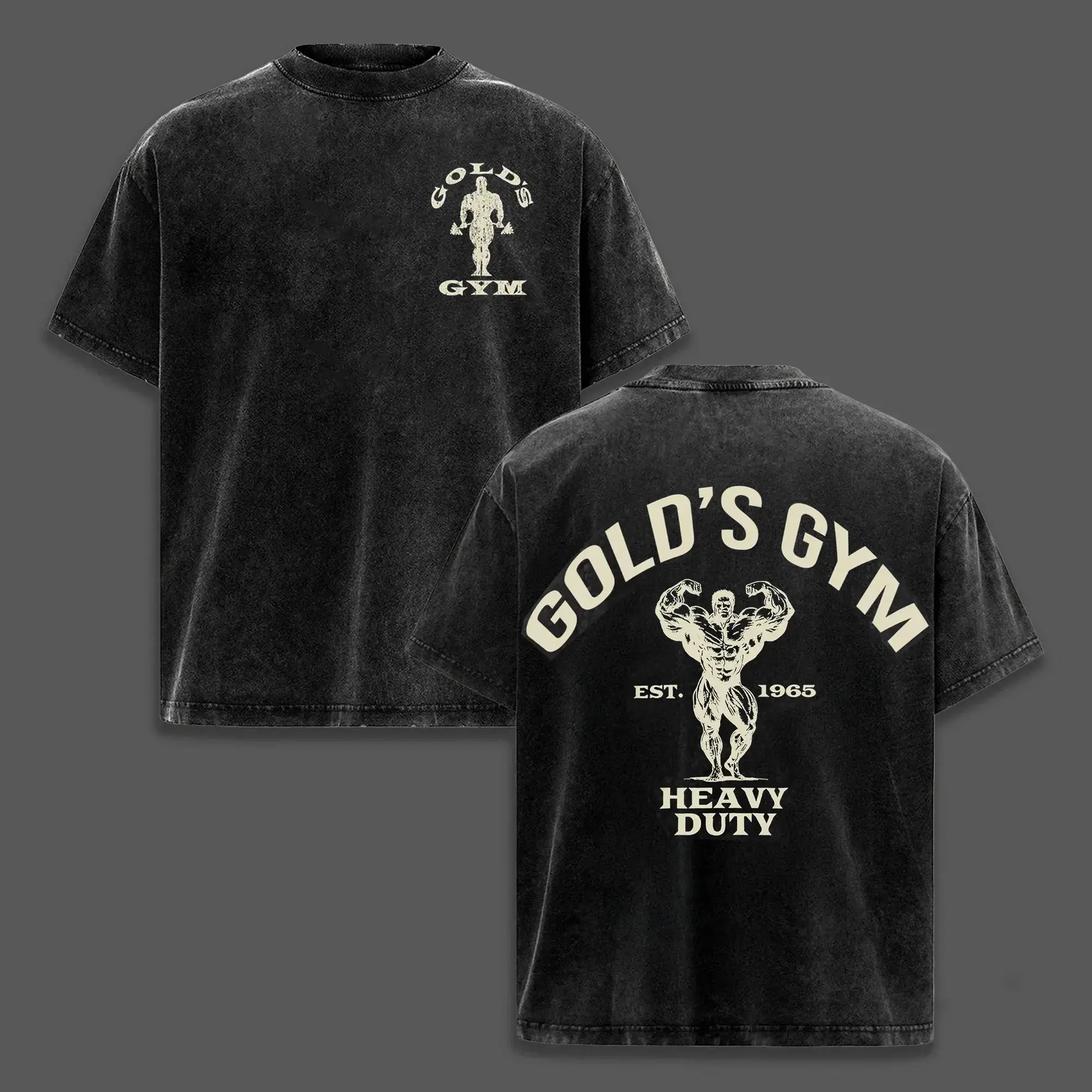 Men's Heavy Duty Gold's Gym Oversize Washed Crewneck T Shirt - Premium Mens Clothing, Workout Tops, Gym Apparel, Ideal Training Top, Casual Streetwear Shirt