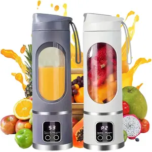 Handheld Electric Juicer Blender with Digital Display, 400ml Personal Size Smoothie Maker, Portable Mixing Cup for Strawberries Bananas Carrots, Wireless USB Powered Mixer for Students Travelers Athletes (purple)