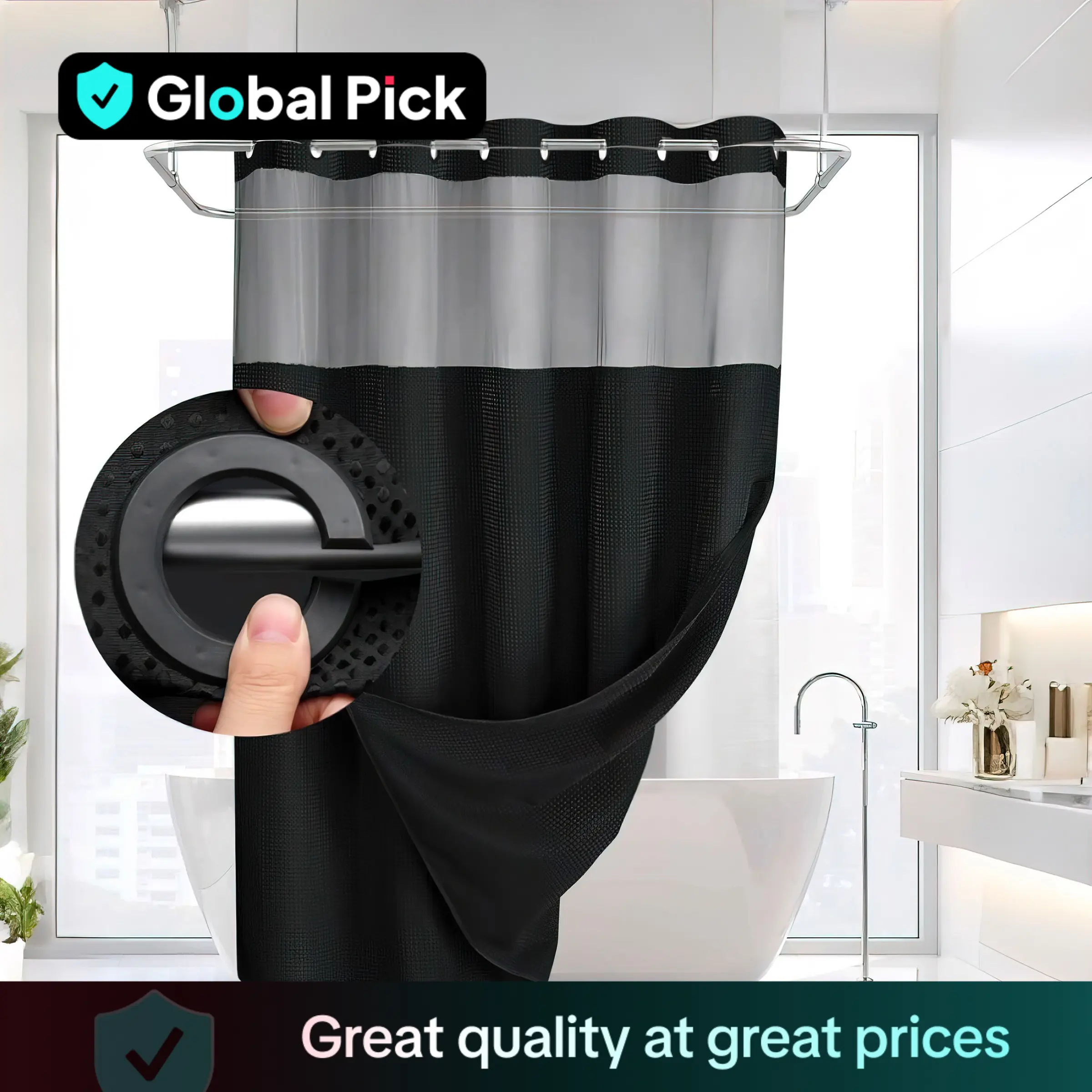 Waffle Pattern Shower Curtain, 1 Count Modern Simple Bathroom Curtain, Bathroom Accessories for Home Hotel Salon Dormitory Decor