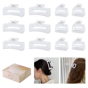 12 count Rectangle Hair Clips, Hair Accessories for Women and Girls, Including 6 count 4 Inch Large Claw Clips for Thick Hair and 6 count 2 inch Small Hair Claw Clips for Thin Hair (Clear)