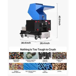 VEVOR Plastic Shredder Crusher, 5.5HP/4.0KW Plastic Grinder Granulator, 150-200kg/h Capacity Pulverizer Recycling Machine with Wheels, SDK-11 Blade 8mm Mesh for PVC PTFE (220V 60Hz 3-Phase)