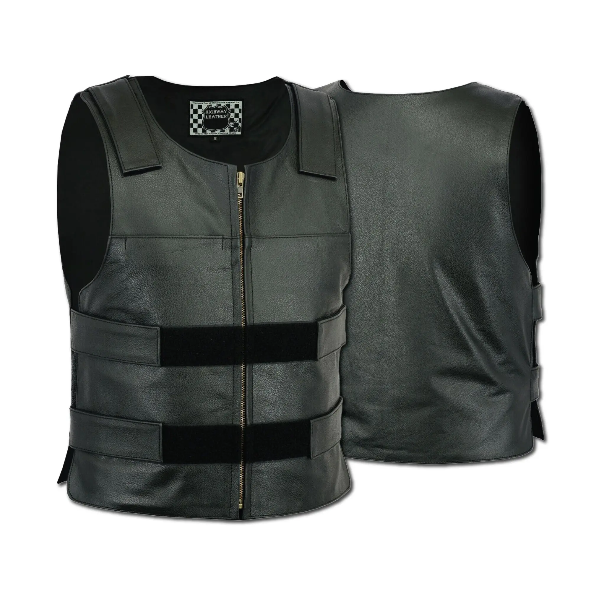 HIGHWAY LEATHER Men's Soft Leather Motorcycle Vest for Bikers - Stylish and Durable Waistcoat with Adjustable Straps, Front Zipper, Satin Lining, Pocket | 11643SPT-Black Classic Menswear